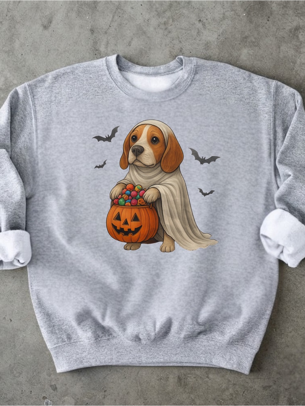 Ghost Beagle Halloween Sweatshirt - Light Gray